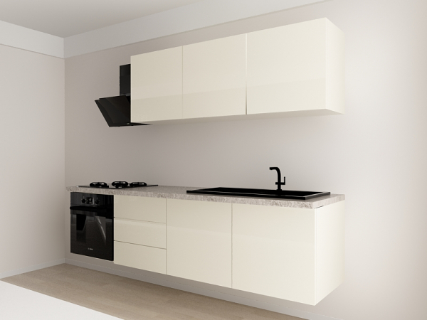 Evora 1 MDF Crem Lucios - Set Mobilă Bucătărie Modulară Modernă MDF 3.6m Premium Configurabilă Deschidere Prin Apăsare Fără Mânere/Push to Open Design Integral Suspendat Personalizabil - Hulgo Mobili [2]