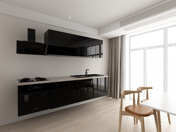 Evora 1 MDF Negru Lucios - Set Mobilă Bucătărie Modulară Modernă MDF 3.6m Premium Configurabilă Deschidere Prin Apăsare Fără Mânere/Push to Open Design Integral Suspendat Personalizabil - Hulgo Mobili [3]