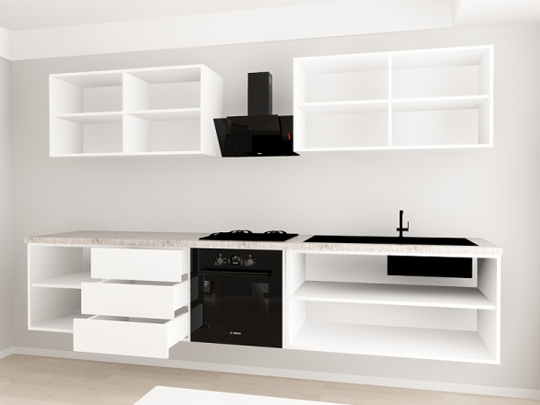 Evora 2 MDF Alb Lucios - Set Mobilă Bucătărie Modulară Modernă MDF 3m Premium Configurabilă Deschidere Prin Apăsare Fără Mânere/Push to Open Design Integral Suspendat Personalizabil - Hulgo Mobili [4]