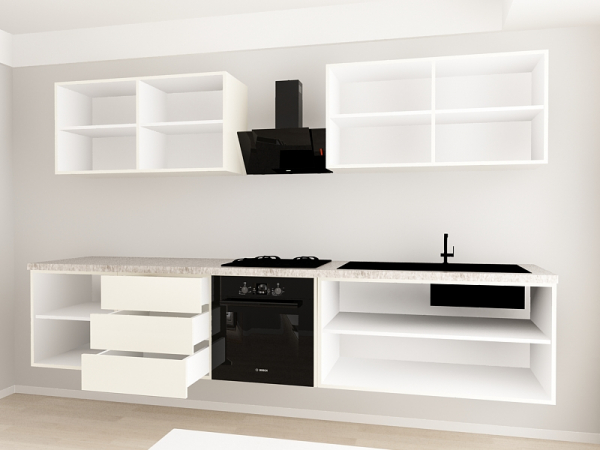 Evora 2 MDF Crem Lucios - Set Mobilă Bucătărie Modulară Modernă MDF 3m Premium Configurabilă Deschidere Prin Apăsare Fără Mânere/Push to Open Design Integral Suspendat Personalizabil - Hulgo Mobili [5]