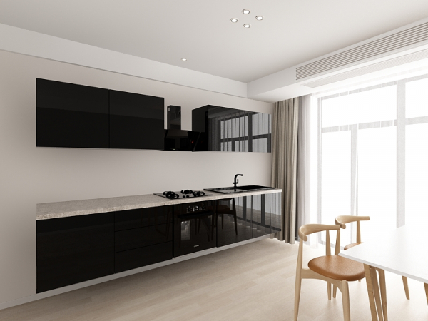 Evora 2 MDF Negru Lucios - Set Mobilă Bucătărie Modulară Modernă MDF 3m Premium Configurabilă Deschidere Prin Apăsare Fără Mânere/Push to Open Design Integral Suspendat Personalizabil - Hulgo Mobili [7]