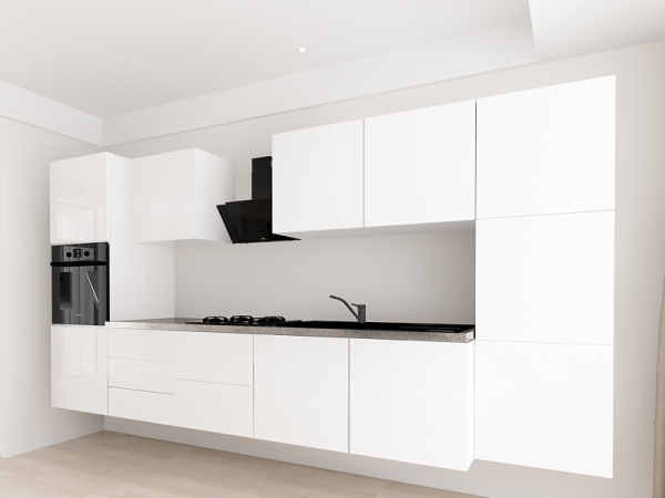 Evora 3 MDF Alb Lucios - Set Mobilă Bucătărie Modulară Modernă MDF 3.6m Premium Configurabilă Deschidere Prin Apăsare Fără Mânere/Push to Open Design Integral Suspendat Personalizabil - Hulgo Mobili [2]