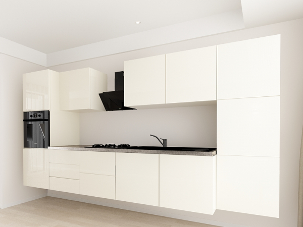 Evora 3 MDF Crem Lucios - Set Mobilă Bucătărie Modulară Modernă MDF 3.6m Premium Configurabilă Deschidere Prin Apăsare Fără Mânere/Push to Open Design Integral Suspendat Personalizabil - Hulgo Mobili [3]