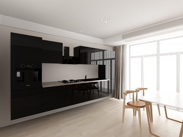 Evora 3 MDF Negru Lucios - Set Mobilă Bucătărie Modulară Modernă MDF 3.6m Premium Configurabilă Deschidere Prin Apăsare Fără Mânere/Push to Open Design Integral Suspendat Personalizabil - Hulgo Mobili [2]