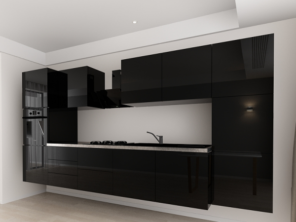 Evora 3 MDF Negru Lucios - Set Mobilă Bucătărie Modulară Modernă MDF 3.6m Premium Configurabilă Deschidere Prin Apăsare Fără Mânere/Push to Open Design Integral Suspendat Personalizabil - Hulgo Mobili [3]