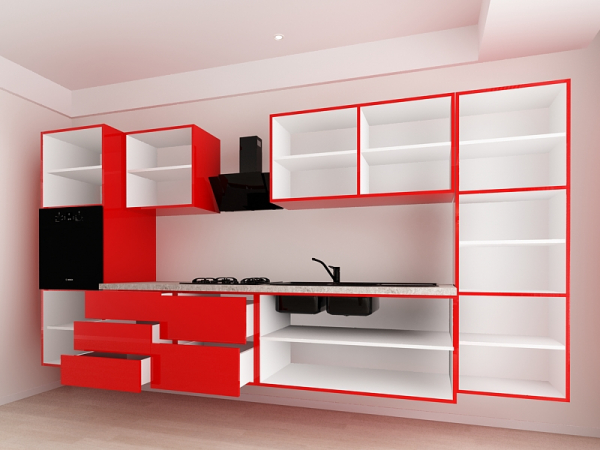 Evora 3 MDF Rosu Lucios - Set Mobilă Bucătărie Modulară Modernă MDF 3.6m Premium Configurabilă Deschidere Prin Apăsare Fără Mânere/Push to Open Design Integral Suspendat Personalizabil - Hulgo Mobili [4]