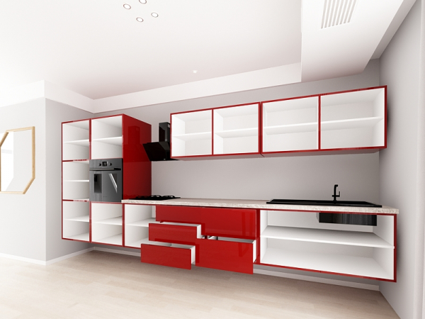 Evora 4 MDF Bordo Lucios - Set Mobilă Bucătărie Modulară Modernă MDF 4.8m Premium Configurabilă Deschidere Prin Apăsare Fără Mânere/Push to Open Design Integral Suspendat Personalizabil - Hulgo Mobili [4]