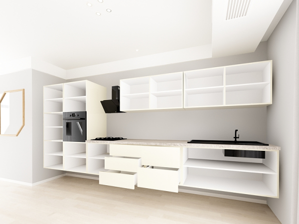 Evora 4 MDF Crem Lucios - Set Mobilă Bucătărie Modulară Modernă MDF 4.8m Premium Configurabilă Deschidere Prin Apăsare Fără Mânere/Push to Open Design Integral Suspendat Personalizabil - Hulgo Mobili [17]