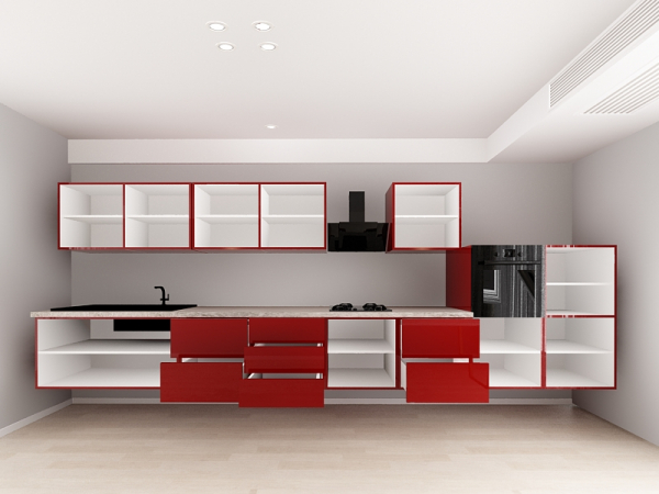 Evora 5 MDF Bordo Lucios - Set Mobilă Bucătărie Modulară Modernă MDF 4.8m Premium Configurabilă Deschidere Prin Apăsare Fără Mânere/Push to Open Design Integral Suspendat Personalizabil - Hulgo Mobili [3]