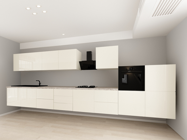 Evora 5 MDF Crem Lucios - Set Mobilă Bucătărie Modulară Modernă MDF 4.8m Premium Configurabilă Deschidere Prin Apăsare Fără Mânere/Push to Open Design Integral Suspendat Personalizabil - Hulgo Mobili [2]