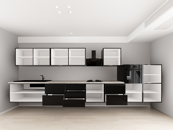 Evora 5 MDF Negru Lucios - Set Mobilă Bucătărie Modulară Modernă MDF 4.8m Premium Configurabilă Deschidere Prin Apăsare Fără Mânere/Push to Open Design Integral Suspendat Personalizabil - Hulgo Mobili [4]