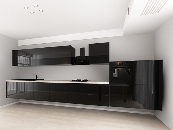 Evora 5 MDF Negru Lucios - Set Mobilă Bucătărie Modulară Modernă MDF 4.8m Premium Configurabilă Deschidere Prin Apăsare Fără Mânere/Push to Open Design Integral Suspendat Personalizabil - Hulgo Mobili [2]