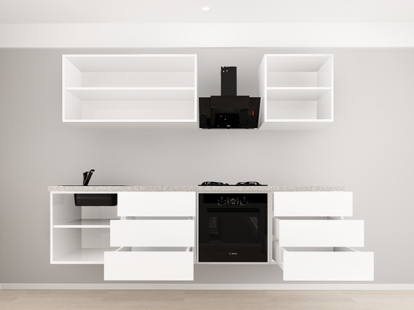 Evora 6 MDF Alb Lucios - Set Mobilă Bucătărie Modulară Modernă MDF 2.4m Premium Configurabilă Deschidere Prin Apăsare Fără Mânere/Push to Open Design Integral Suspendat Personalizabil - Hulgo Mobili [3]