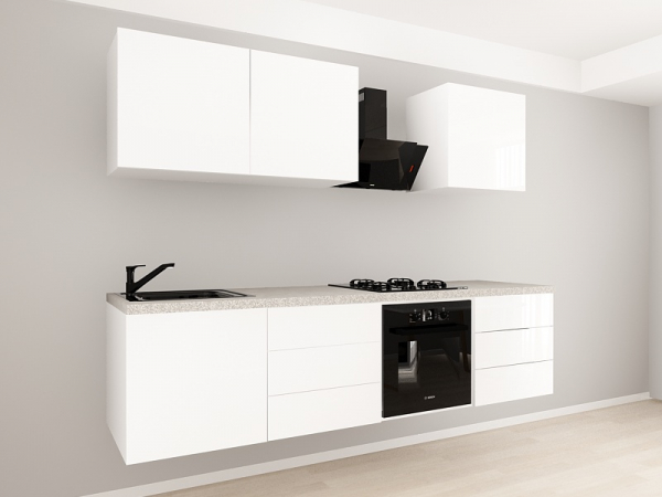 Evora 6 MDF Alb Lucios - Set Mobilă Bucătărie Modulară Modernă MDF 2.4m Premium Configurabilă Deschidere Prin Apăsare Fără Mânere/Push to Open Design Integral Suspendat Personalizabil - Hulgo Mobili [2]