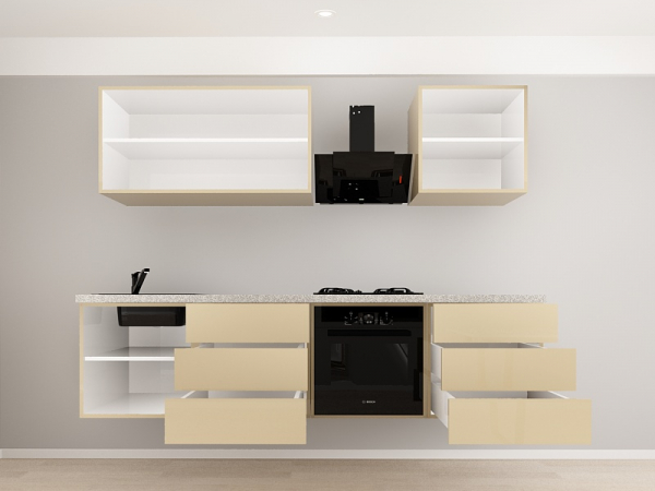 Evora 6 MDF Cappuccino Lucios - Set Mobilă Bucătărie Modulară Modernă MDF 2.4m Premium Configurabilă Deschidere Prin Apăsare Fără Mânere/Push to Open Design Integral Suspendat Personalizabil - Hulgo Mobili [3]