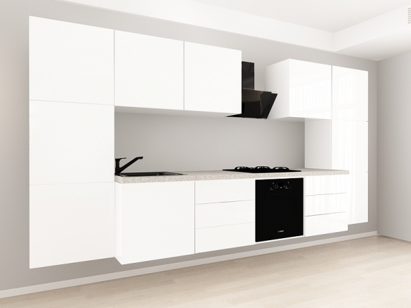 Evora 8 MDF Alb Lucios - Set Mobilă Bucătărie Modulară Modernă MDF 3.6m Premium Configurabilă Deschidere Prin Apăsare Fără Mânere/Push to Open Design Integral Suspendat Personalizabil - Hulgo Mobili [2]