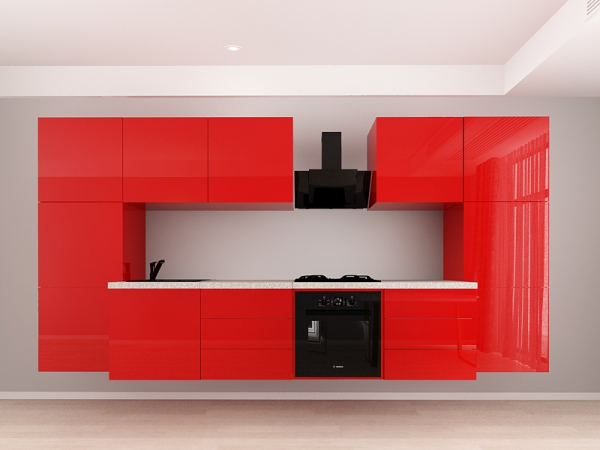 Evora 8 MDF Rosu Lucios - Set Mobilă Bucătărie Modulară Modernă MDF 3.6m Premium Configurabilă Deschidere Prin Apăsare Fără Mânere/Push to Open Design Integral Suspendat Personalizabil - Hulgo Mobili [5]