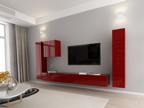 Living QUADRO 1 MDF Bordo Lucios | Set Mobilier Modular Suspendat Premium Configurabil pentru un Living Modern Fără Mânere/Push to Open - Hulgo Mobili [2]