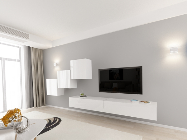 Living QUADRO 10 MDF Alb Lucios | Set Mobilier Modular Suspendat Premium Configurabil pentru un Living Modern Fără Mânere/Push to Open - Hulgo Mobili [3]