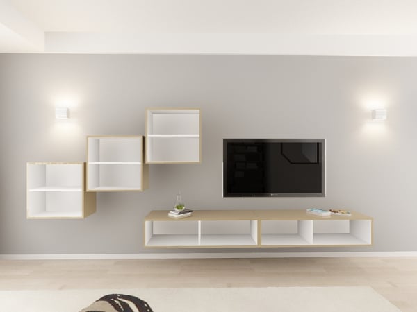 Living QUADRO 10 MDF Cappuccino Lucios | Set Mobilier Modular Suspendat Premium Configurabil pentru un Living Modern Fără Mânere/Push to Open - Hulgo Mobili [4]