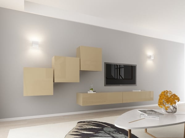Living QUADRO 10 MDF Cappuccino Lucios | Set Mobilier Modular Suspendat Premium Configurabil pentru un Living Modern Fără Mânere/Push to Open - Hulgo Mobili [2]