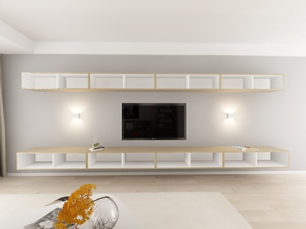 Living QUADRO 11 MDF Cappuccino Lucios | Set Mobilier Modular Suspendat Premium Configurabil pentru un Living Modern Fără Mânere/Push to Open - Hulgo Mobili [4]