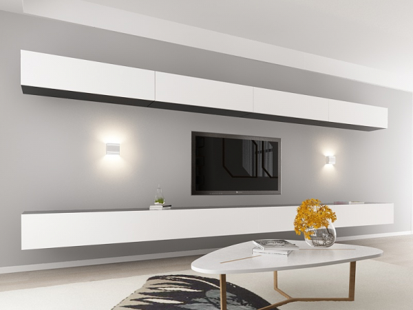 Living QUADRO 11 MDF Negru/Alb Lucios | Set Mobilier Modular Suspendat Premium Configurabil pentru un Living Modern Fără Mânere/Push to Open - Hulgo Mobili [2]