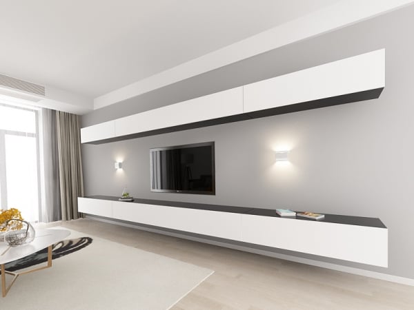 Living QUADRO 11 MDF Negru/Alb Lucios | Set Mobilier Modular Suspendat Premium Configurabil pentru un Living Modern Fără Mânere/Push to Open - Hulgo Mobili [3]