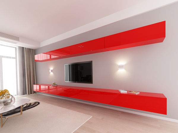 Living QUADRO 11 MDF Rosu Lucios | Set Mobilier Modular Suspendat Premium Configurabil pentru un Living Modern Fără Mânere/Push to Open - Hulgo Mobili [3]