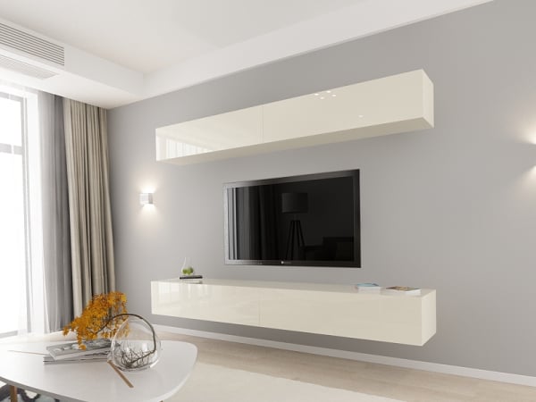 Living QUADRO 12 MDF Crem Lucios | Set Mobilier Modular Suspendat Premium Configurabil pentru un Living Modern Fără Mânere/Push to Open - Hulgo Mobili [9]
