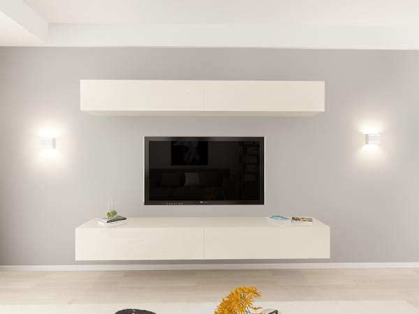 Living QUADRO 12 MDF Crem Lucios | Set Mobilier Modular Suspendat Premium Configurabil pentru un Living Modern Fără Mânere/Push to Open - Hulgo Mobili [7]