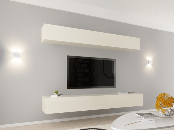 Living QUADRO 12 MDF Crem Lucios | Set Mobilier Modular Suspendat Premium Configurabil pentru un Living Modern Fără Mânere/Push to Open - Hulgo Mobili [10]