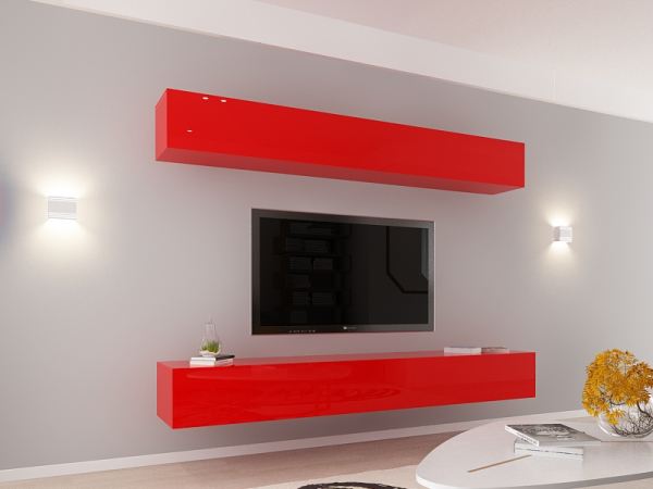 Living QUADRO 12 MDF Rosu Lucios | Set Mobilier Modular Suspendat Premium Configurabil pentru un Living Modern Fără Mânere/Push to Open - Hulgo Mobili [2]