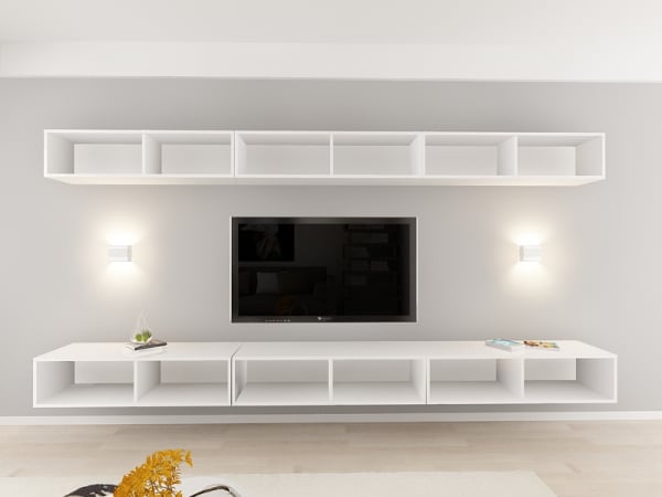 Living QUADRO 13 MDF Alb Lucios | Set Mobilier Modular Suspendat Premium Configurabil pentru un Living Modern Fără Mânere/Push to Open - Hulgo Mobili [4]