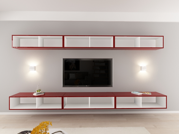 Living QUADRO 13 MDF Bordo Lucios | Set Mobilier Modular Suspendat Premium Configurabil pentru un Living Modern Fără Mânere/Push to Open - Hulgo Mobili [4]