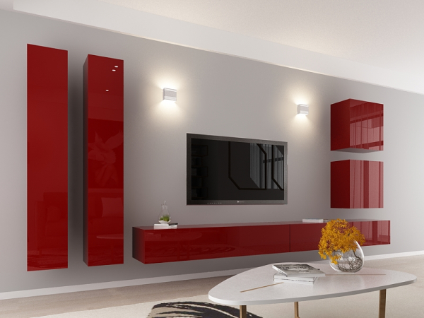 Living QUADRO 14 MDF Bordo Lucios | Set Mobilier Modular Suspendat Premium Configurabil pentru un Living Modern Fără Mânere/Push to Open - Hulgo Mobili [2]