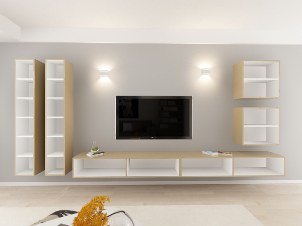 Living QUADRO 14 MDF Cappuccino Lucios | Set Mobilier Modular Suspendat Premium Configurabil pentru un Living Modern Fără Mânere/Push to Open - Hulgo Mobili [4]