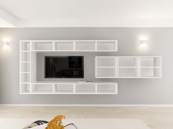 Living QUADRO 15 MDF Alb Lucios | Set Mobilier Modular Suspendat Premium Configurabil pentru un Living Modern Fără Mânere/Push to Open - Hulgo Mobili [4]