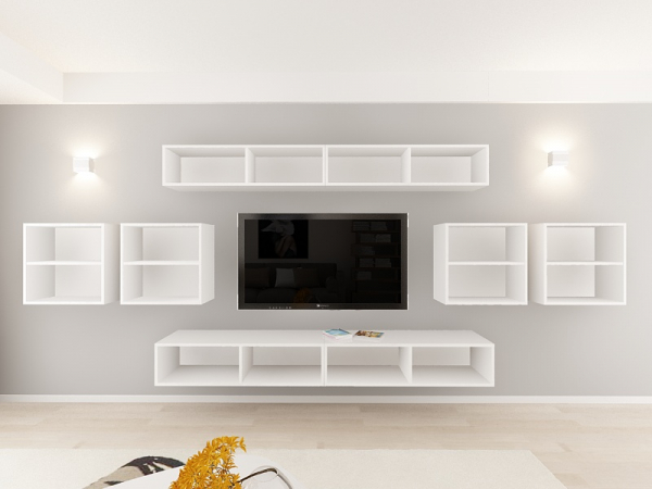 Living QUADRO 16 MDF Alb/Negru Lucios | Set Mobilier Modular Suspendat Premium Configurabil pentru un Living Modern Fără Mânere/Push to Open - Hulgo Mobili [4]