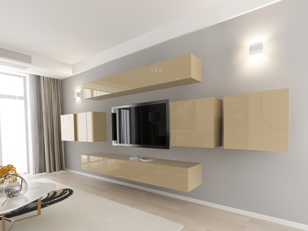 Living QUADRO 16 MDF Cappuccino Lucios | Set Mobilier Modular Suspendat Premium Configurabil pentru un Living Modern Fără Mânere/Push to Open - Hulgo Mobili [3]