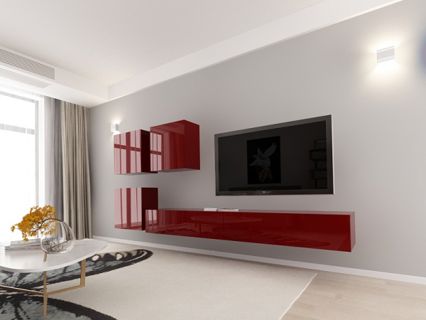 Living QUADRO 17 MDF Bordo Lucios | Set Mobilier Modular Suspendat Premium Configurabil pentru un Living Modern Fără Mânere/Push to Open - Hulgo Mobili [3]