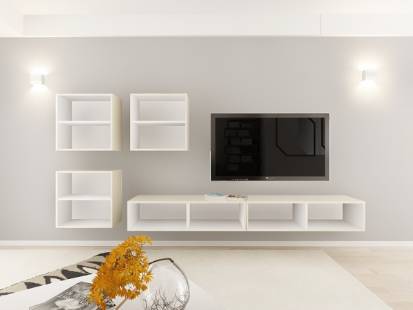 Living QUADRO 17 MDF Crem Lucios | Set Mobilier Modular Suspendat Premium Configurabil pentru un Living Modern Fără Mânere/Push to Open - Hulgo Mobili [2]