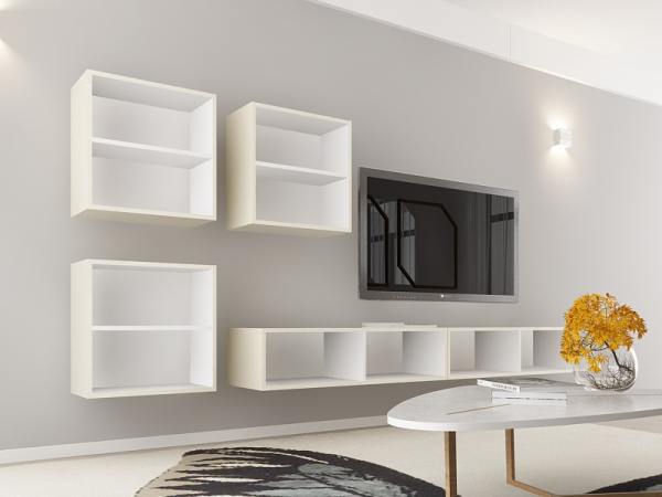 Living QUADRO 17 MDF Crem Lucios | Set Mobilier Modular Suspendat Premium Configurabil pentru un Living Modern Fără Mânere/Push to Open - Hulgo Mobili [3]