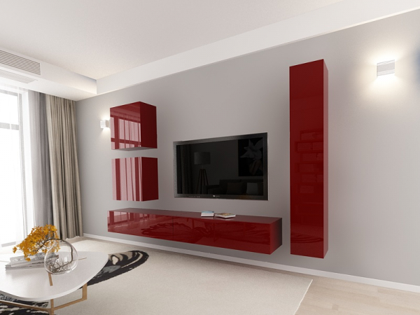 Living QUADRO 18 MDF Bordo Lucios | Set Mobilier Modular Suspendat Premium Configurabil pentru un Living Modern Fără Mânere/Push to Open - Hulgo Mobili [9]