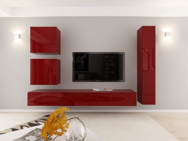 Living QUADRO 18 MDF Bordo Lucios | Set Mobilier Modular Suspendat Premium Configurabil pentru un Living Modern Fără Mânere/Push to Open - Hulgo Mobili [8]