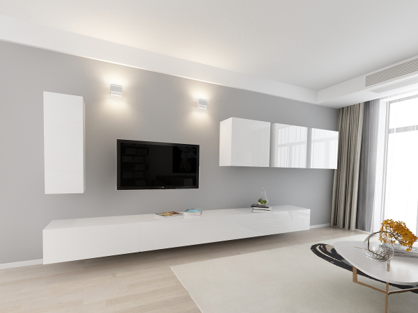 Living QUADRO 2 MDF Alb Lucios | Set Mobilier Modular Suspendat Premium Configurabil pentru un Living Modern Fără Mânere/Push to Open - Hulgo Mobili [3]