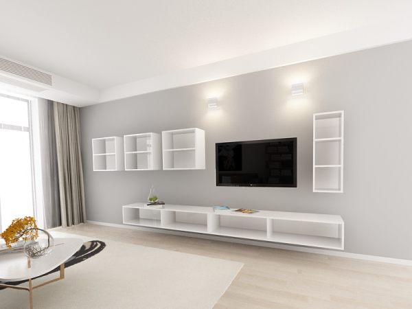 Living QUADRO 2 MDF Alb/Negru Lucios | Set Mobilier Modular Suspendat Premium Configurabil pentru un Living Modern Fără Mânere/Push to Open - Hulgo Mobili [3]