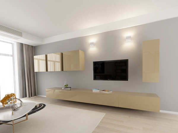 Living QUADRO 2 MDF Cappuccino Lucios | Set Mobilier Modular Suspendat Premium Configurabil pentru un Living Modern Fără Mânere/Push to Open - Hulgo Mobili [2]