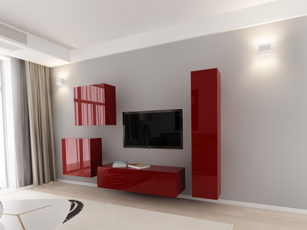 Living QUADRO 4 MDF Bordo Lucios | Set Mobilier Modular Suspendat Premium Configurabil pentru un Living Modern Fără Mânere/Push to Open - Hulgo Mobili [2]