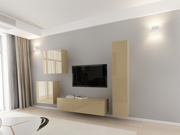 Living QUADRO 4 MDF Cappuccino Lucios | Set Mobilier Modular Suspendat Premium Configurabil pentru un Living Modern Fără Mânere/Push to Open - Hulgo Mobili [2]